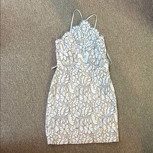 White and Blue Backless Halter Sundress